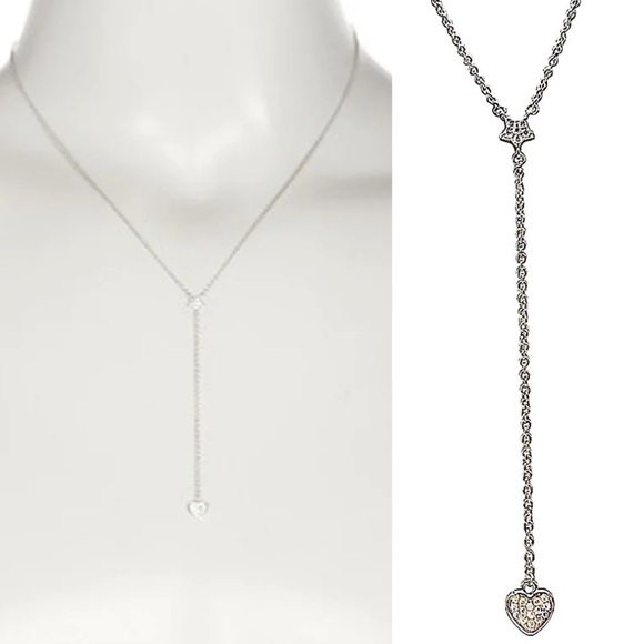Dainty Star & Heart Pave Swarovski Crystals White Rhodium Over Brass Y-Necklace - Picture 1 of 7